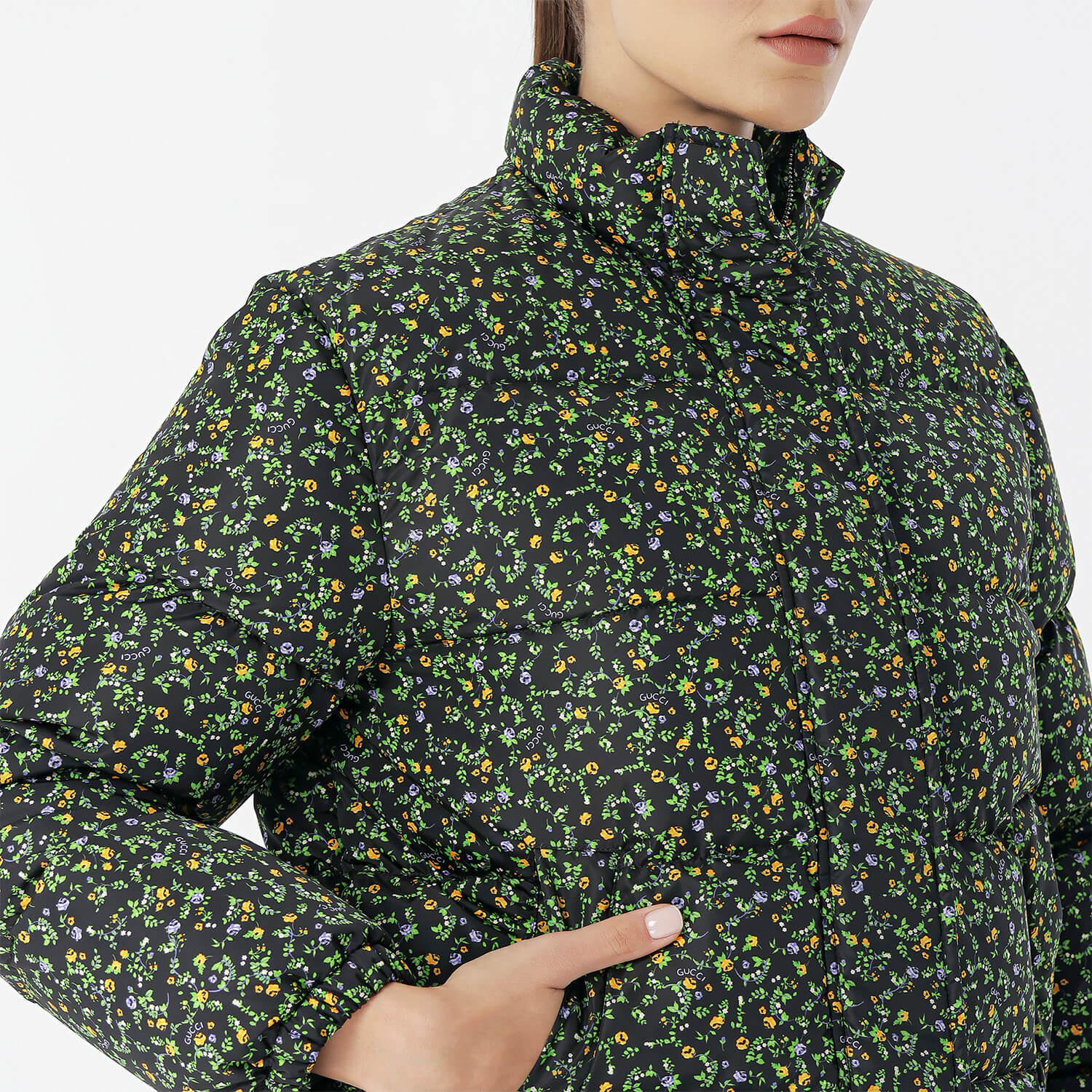 Gucci - Green Floral & Liberty Print Detail Puffer Coat